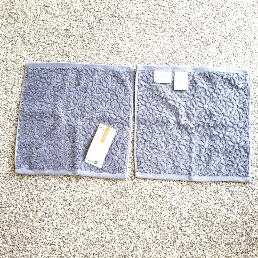 NWT 2 Washcloths Blue With Floral design By CARO